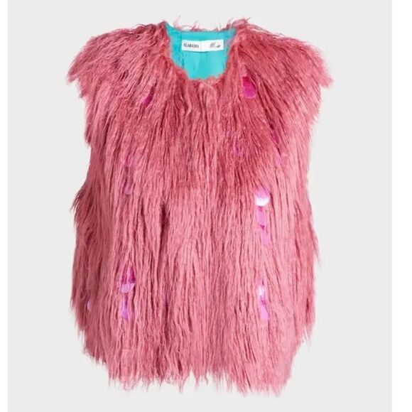 ALABAMA MUSE Lanny SLVL Desert Rose Embellished Sleeveless Faux Fur NWT $949 - Picture 5 of 10